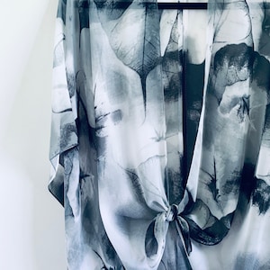 Bohemian Kimono, Abstract Leaf Kimono, Bathing Suit Cover Up, Bridal Shawl, Boho Beach Duster, Sheer Festival Wrap