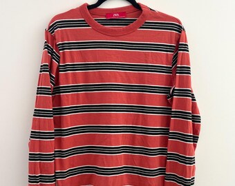 Vintage collegiate vibe cotton crew neck tee, coral, black and white