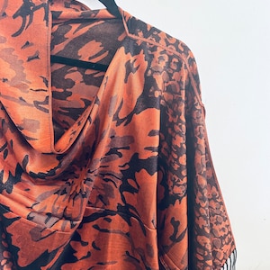 Bohemian Orange Animal Print Pashmina Draped Shawl: Reversible Poncho Scarf
