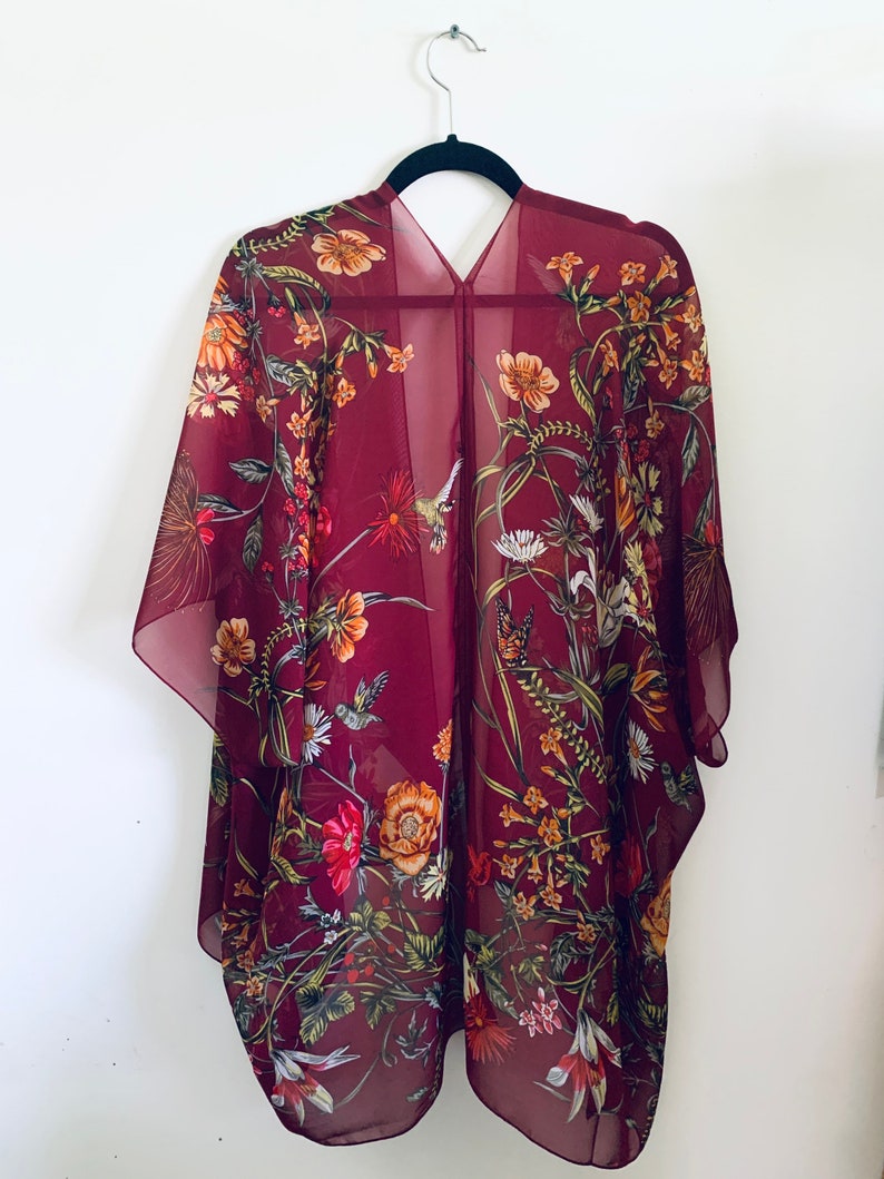 Bohemian Kimono Burgundy Floral Kimono Bathing Suit Cover - Etsy