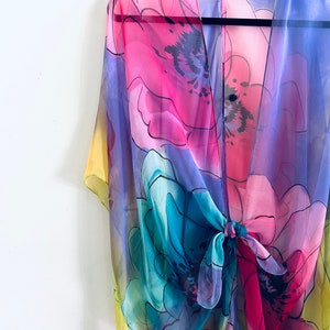 Boho Floral Kimono: Sheer Purple Pink Festival Wrap