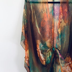 Bohemian Kimono, Brown Abstract Kimono, Bathing Suit Cover Up, Bridal Shawl, Boho Wrap, Sheer Beach Duster Brown