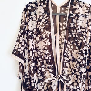 Floral Boho Kimono: Sheer Brown Cream Duster