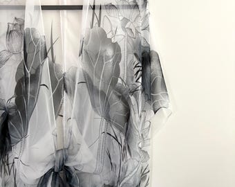 Black, White and Grey Water Lily Kimono: Bohemian Sheer Festival Wrap