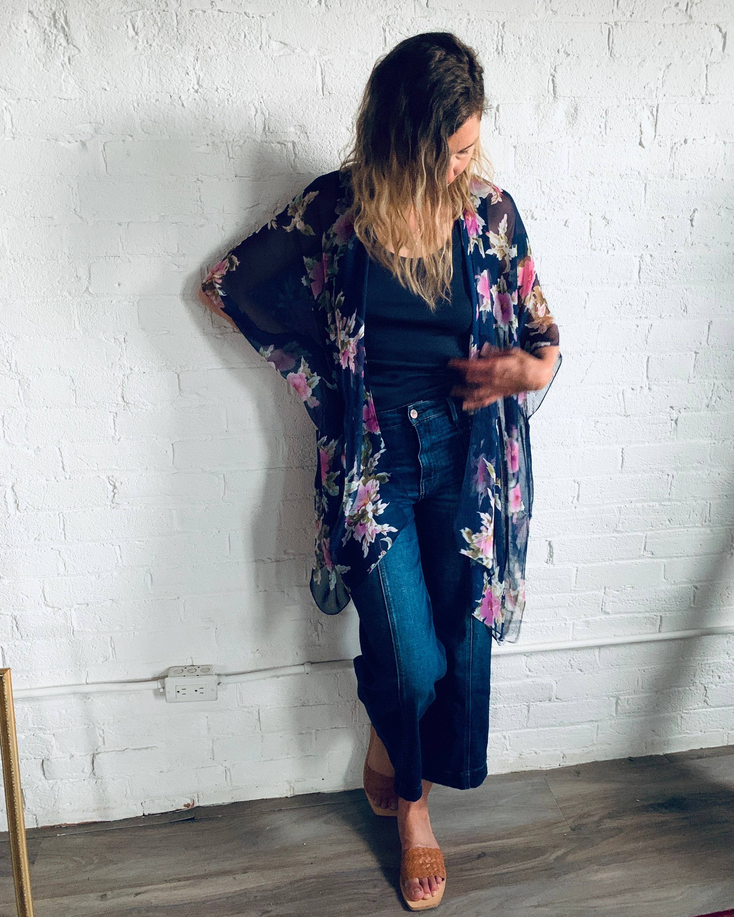 Camisunny Women's Chiffon Printed Kimono Cardigan - Beach Cover Up, Bikini Robe, Blue Purple, Large