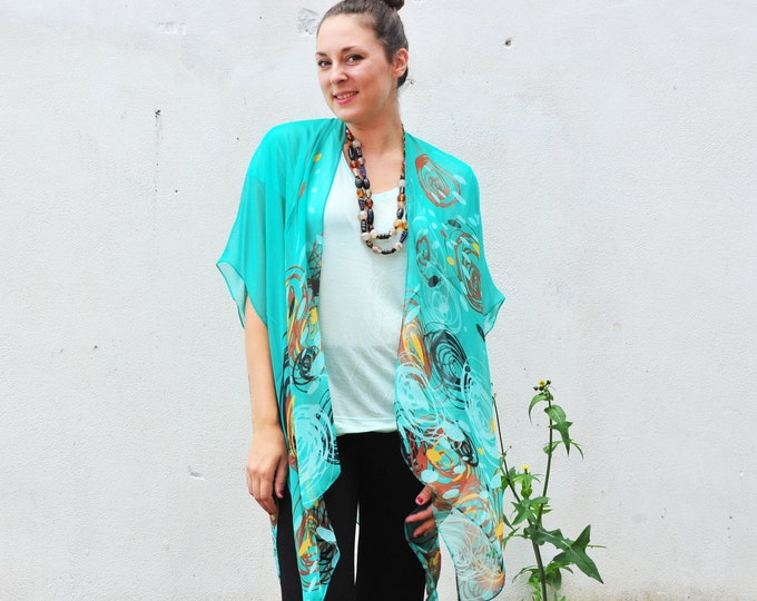 Sheer Kimono Turquoise Abstract Sheer Kimono Bathing Suit Etsy