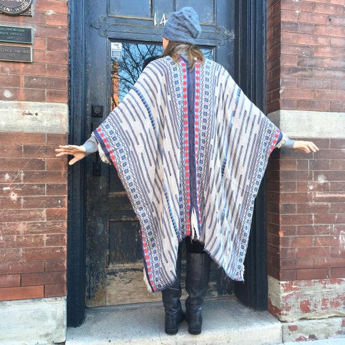 Boho Cape, Grey and Red Scandinavian Fair isle Print Kimono, Poncho Cover outlets Up, Bohemian Shaw, Long Blanket Wrap