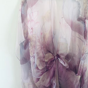 Boho Lotus Kimono: Sheer Purple Duster, Swim Cover-Up