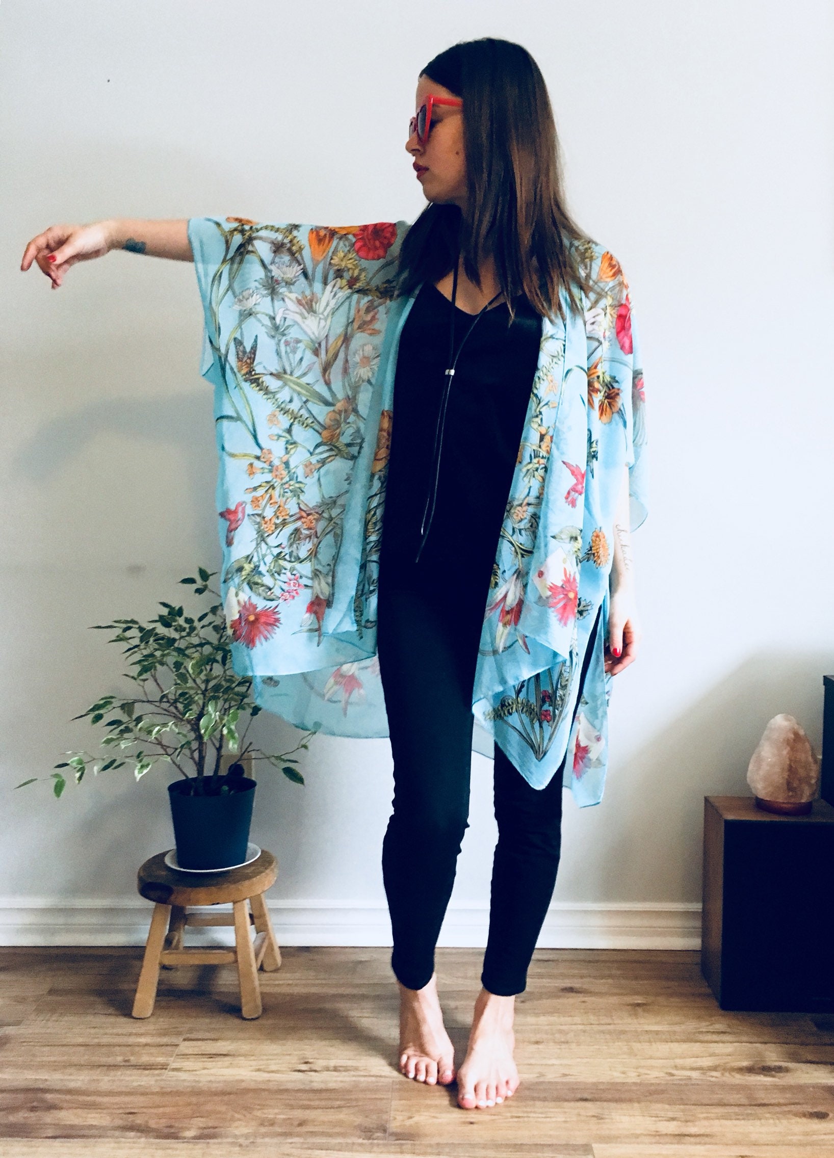 NIKITA TURQUOISE EMBROIDERED SILK KIMONO