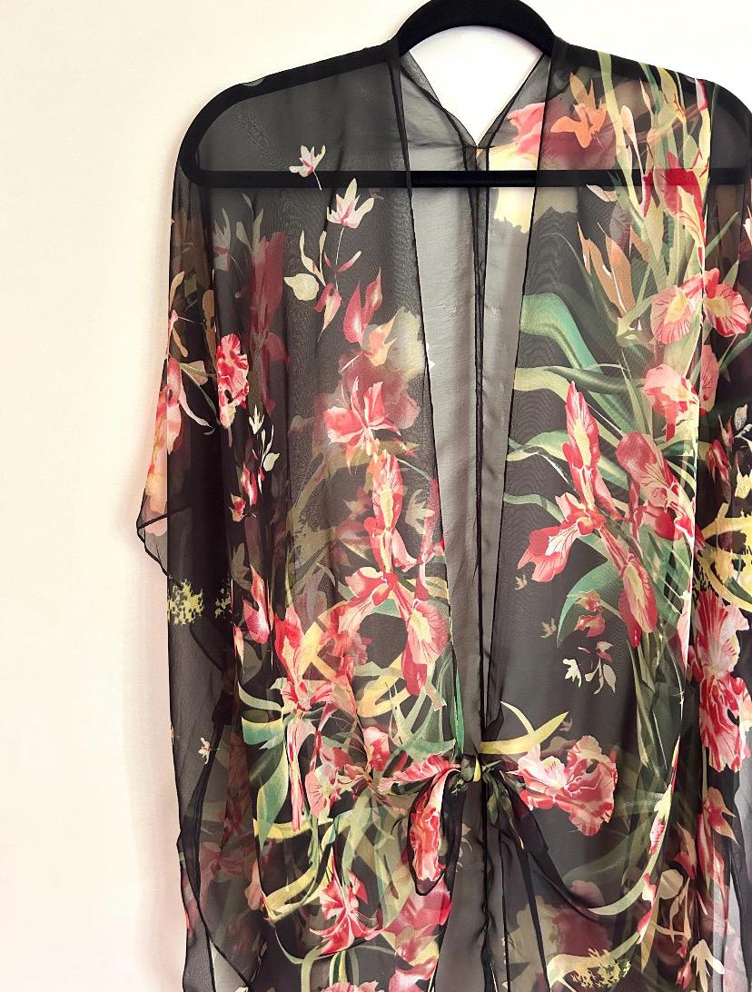 Haori Kimono rosso con raffinato motivo floreale shibori - Kimono Flaminia