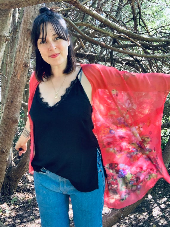 Bohemian Kimono Coral Retro Floral 