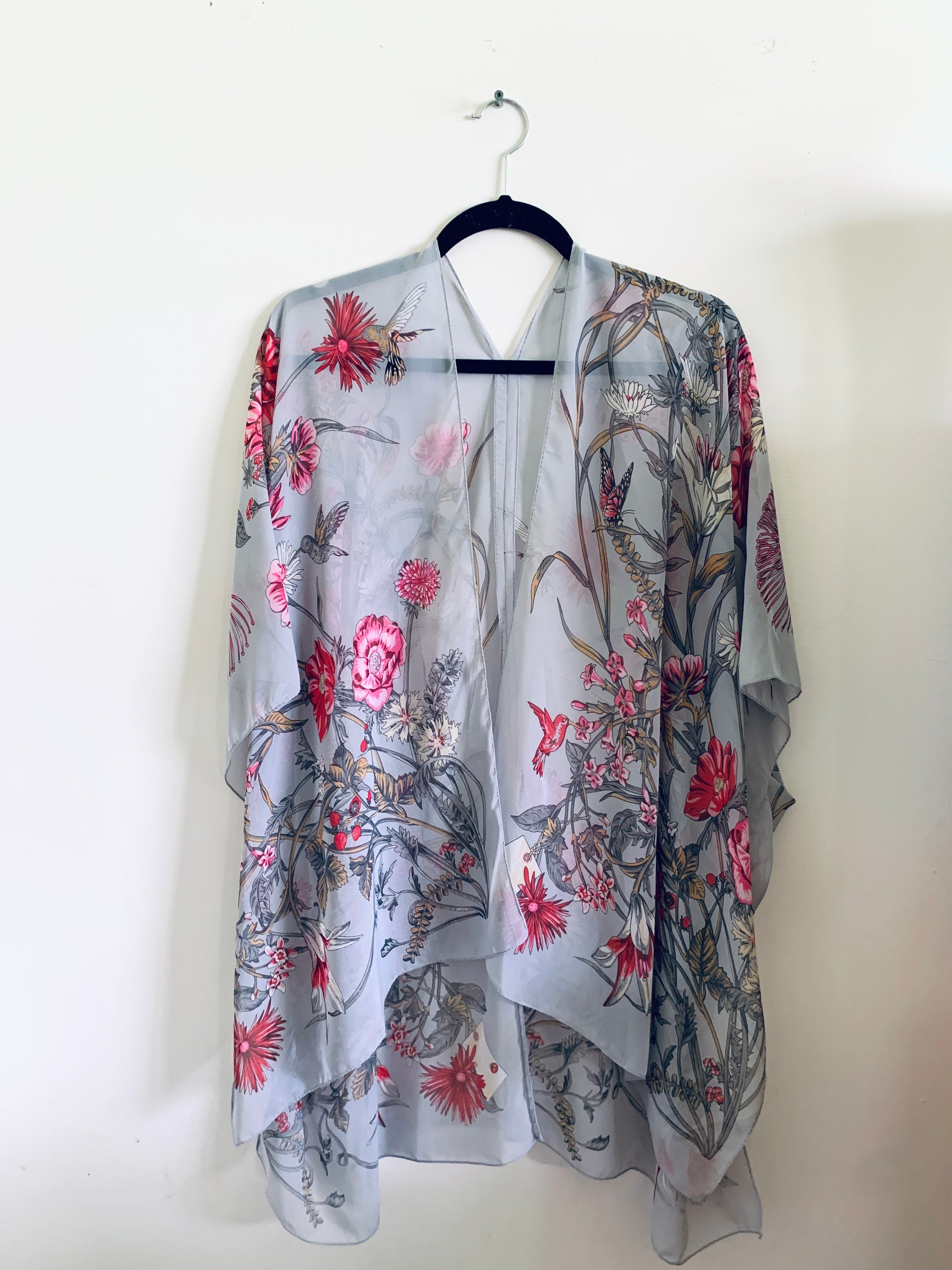 Bohemian Kimono Dove Grey and Pink Floral Kimono Bathing | Etsy