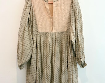 Vintage Inspired Cotton Dress, Beige and Tan, Boho, Hippie