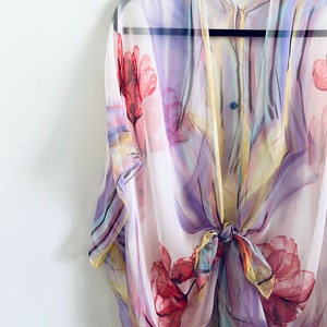 Handgemachter Boho Kimono: Transparenter, seidiger Festival Wrap