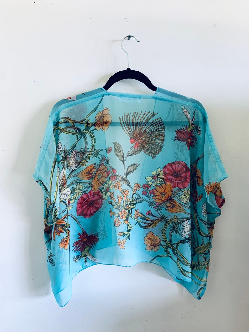 Boho Cropped Kimono Turquoise Tropical Floral Kimono Bathing - Etsy