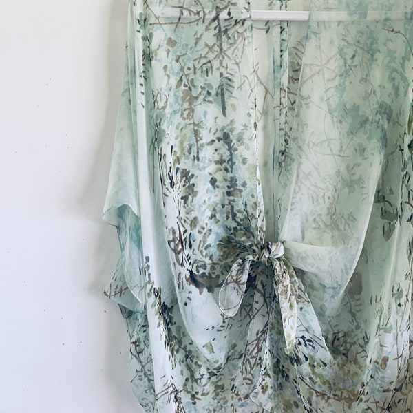 Green-Multi Oil Painting Kimono main image 0
