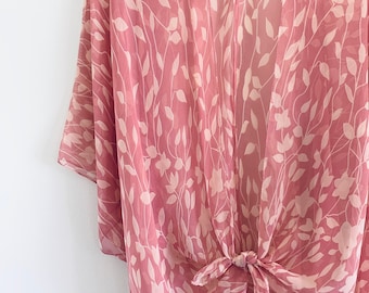 Boho Leaf Kimono, Sheer Beach Duster