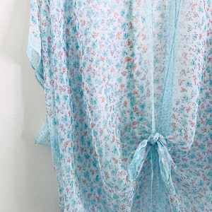 Boho Kimono, Light Blue Ditsy Floral Kimono, Bathing Suit Cover Up, Sheer Bridal Shawl, Bohemian Beach Duster