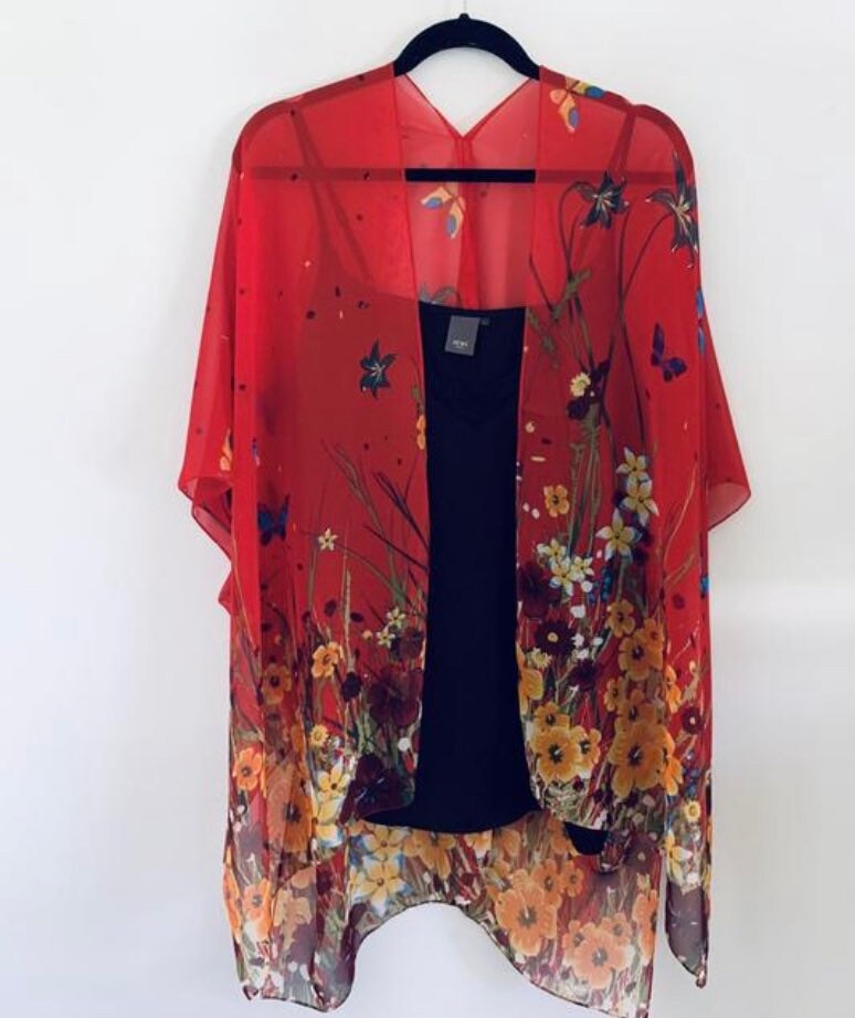 Red Floral Touch Summer Kimono