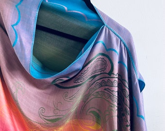 Bohemian Shawl, Reversible Soft Purple Rainbow Poncho