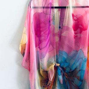 Floral Kimono: Pink & Yellow Bohemian Sheer Festival Wrap