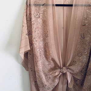 Bohemian Sheer Kimono,Tan Floral Kimono, Bathing Suit Cover Up, Bridal Shawl, Festival Wrap, Boho Beach Duster