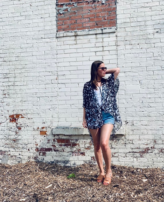 White Hippie Floral Kimono Bathing Suit 