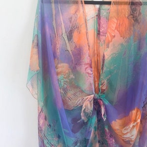 Bohemian Kimono, Brown Abstract Kimono, Bathing Suit Cover Up, Bridal Shawl, Boho Wrap, Sheer Beach Duster Purple