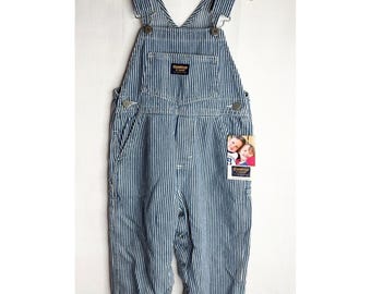 Vintage OshKosh Bgosh Toddler 3T Hickory Stripe Denim Vestbak Overalls NWT 90s