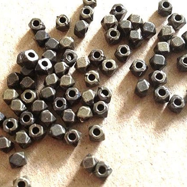 Antique brass 3mm Metal Nugget Beads, Faceted Nugget Beads, wrap bracelet supplies, leather wrap beads,