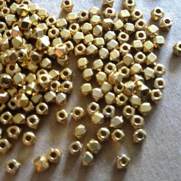 18kt Gold plated 3mm metal Nugget Beads, Faceted Nugget Beads, wrap bracelet supplies, leather wrap beads,