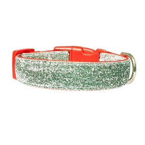 Silver Glitter Dog Collar | Sparkle Dog Collar on Red