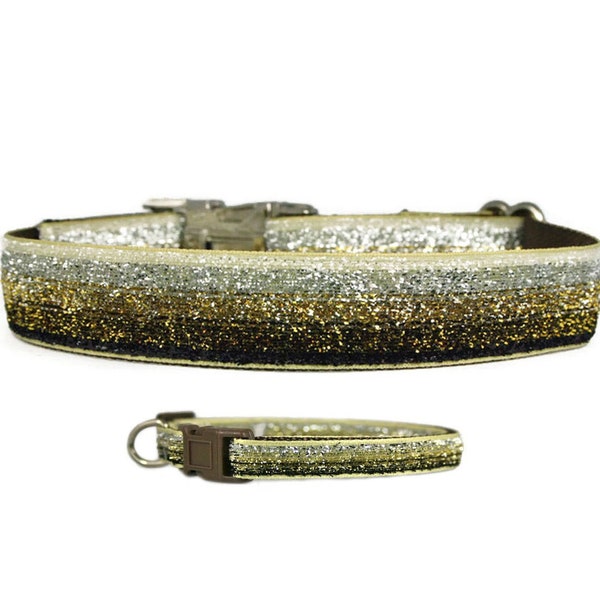 Ombré Silver Gold, Black Glitter Dog Collar