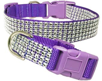 Silver Rhinestone 5/8" - 1.5" Purple Dog Collar