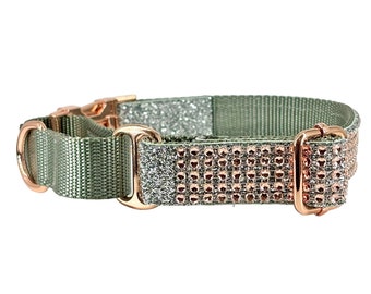 Deux-Bling Rose Gold Rhinestone 1" Martingale & Glitter Buckle Collar, Rhinestone Boy Girl Sparkle, Ultra Bling Dog