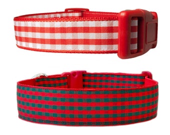 Gingham Red 1" or 1.5" Dog Collar | Plaid Red Dog Collar