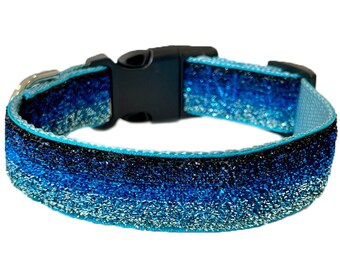 Ombré Blue/Black Glitter Dog Collar