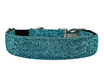 Teal Glitter 5/8", 3/4", 1" & 1.5" Dog Collar | Sparkle Your Fancy Dog Collar