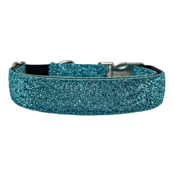 Teal Glitter 5/8", 3/4", 1" & 1.5" Dog Collar | Sparkle Your Fancy Dog Collar