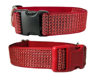 Red Rhinestone 5/8" - 1.5" Red Bling Dog Collar