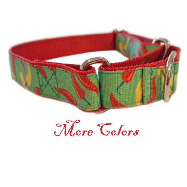 Chili Pepper 1" Martingale Dog Collar or Buckle Collar
