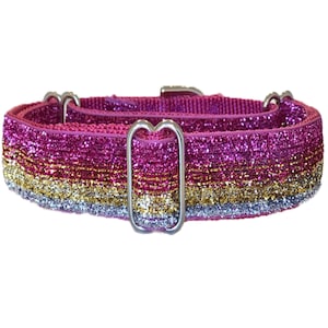 Sparkly 1&quot; Ombré Pink GLITTER MARTINGALE Dog Collar