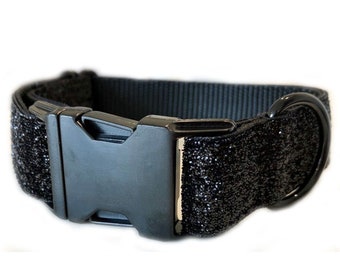 Black Glitter 5/8", 1" or 1.5" Dog Collar | Chic Sparkle Dog Collar