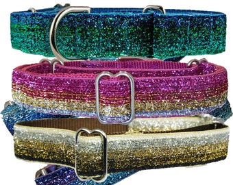 8+ Colors Ombré GLITTER 1" MARTINGALE Dog Collar