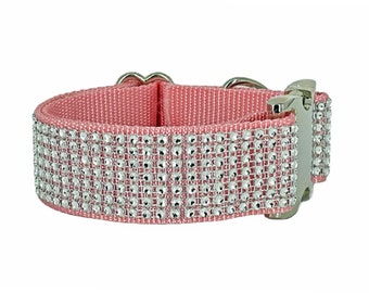 Silver Rhinestone 5/8" - 1.5" Lt. Pink Dog Collar