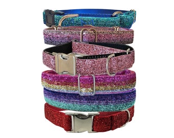 GLITTER 1" BUCKLE MARTINGALE Dog Collar | 6 Glitter Ribbon Colors! | A Sparkly Dog Collar