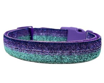 Ombré Cool Rain Sparkle 1" or 1.5" Dog Collar | GLITTER Dog Collar