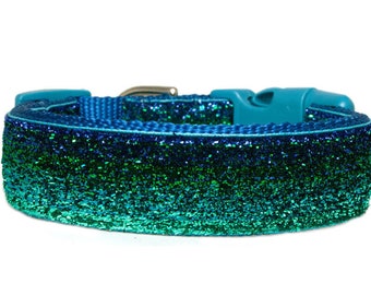 Ombré Blue/Green GLITTER Dog Collar | Sparkle Dog Collar