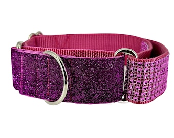 Pink Rhinestone & Glitter 1" or 1.5" Martingale Dog Collar
