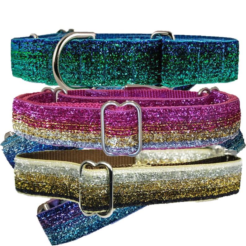 8 Colors Ombré GLITTER 1 MARTINGALE Dog Collar Pink+RaspPk+Silver